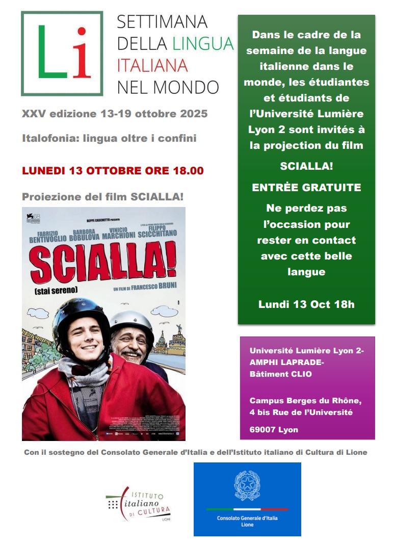SCIALLA! - PROJECTION FILM - XXVe EDITION SEMAINE DE LA LANGUE ITALIENNE DANS LE MONDE